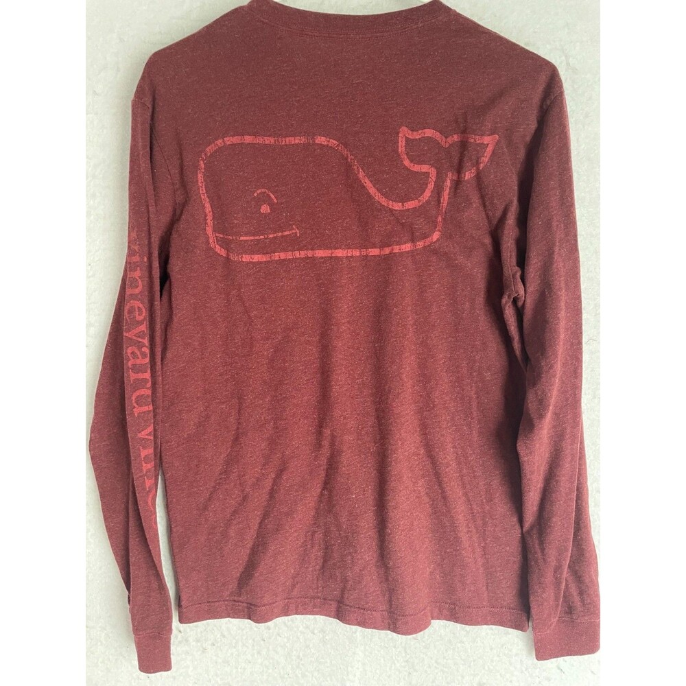 Vineyard Vines Men's Long Sleeve Whale T-Shirt Men's XS Logo Burgundy Maroon